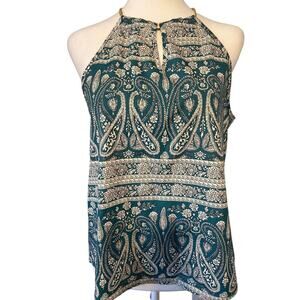 Emery Rose Women’s Blouse Teal Pattern Size Medium Chain Halter‎ Style NWT
